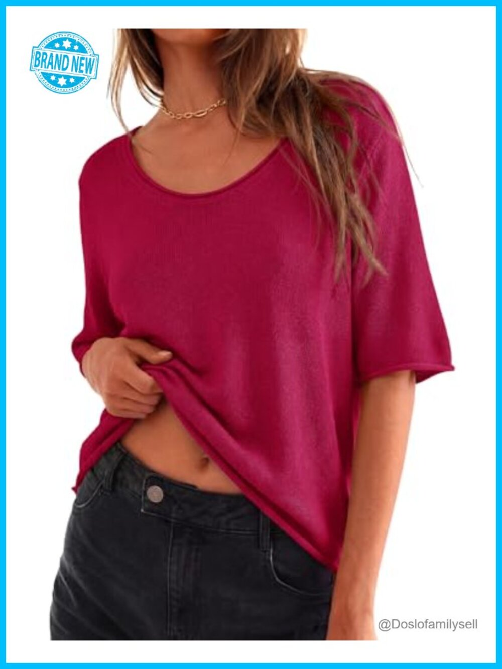 BTFBM Women's Oversized Knit Pullover Sweater Short Sleeve V-Neck Loose Fit